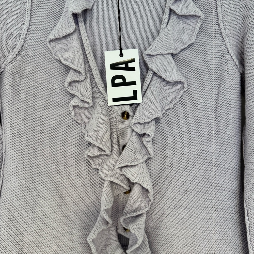 🆕 LPA RUFFLE COTTON/ SILK CARDIGAN- LILAC- SIZE L- UNWORN W/ TAGS - Picture 3 of 5